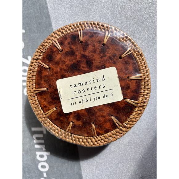 Pier 1~ 8 Handmade Barrel Raffia Tamarind Napkin Rings & 6 Coasters/14 pieces - Picture 2 of 16